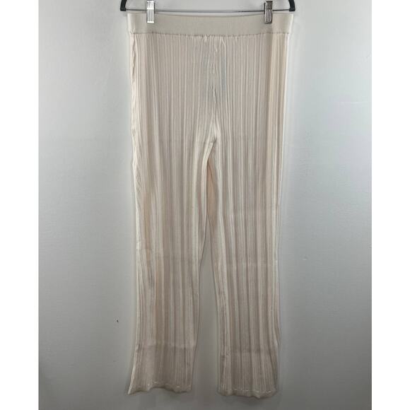 H&M Ivory Elastic Waist Pleated Wide Leg Pants Size L Large NEW - Picture 6 of 10